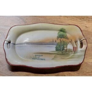 Nippon Signed Dresser Dish Hand Painted Lake Scene Ceramic Souvenir Boston MA